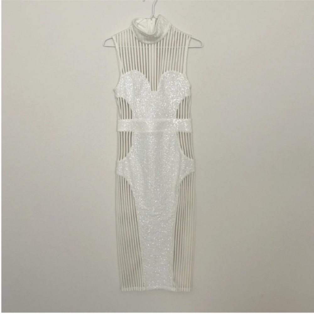 Zhivago The Boss Sheer Panel Sequin Midi Dress White - Picture 4 of 11